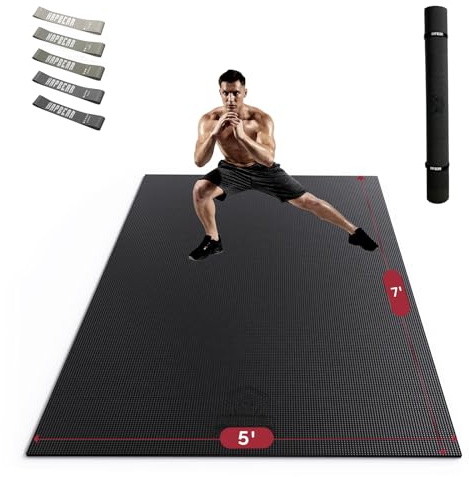 HAPBEAR Extra Large Exercise Mat - 7'x5'x8mm (1/3 Inch), Non-Slip, Ultra Durable, Thick Workout Mat for Home Gym Flooring Cardio, Yoga, Fitness, High-Density, Shoes-Friendly