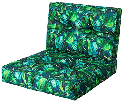 HOBBYGARDEN, Cojín de ratán KAJA, cojín para palés, para exteriores/interiores, muebles de jardín, columpio de hollywood, cojín de asiento, cojín de asiento, hojas azules, tamaño 1: 50 x 50 cm