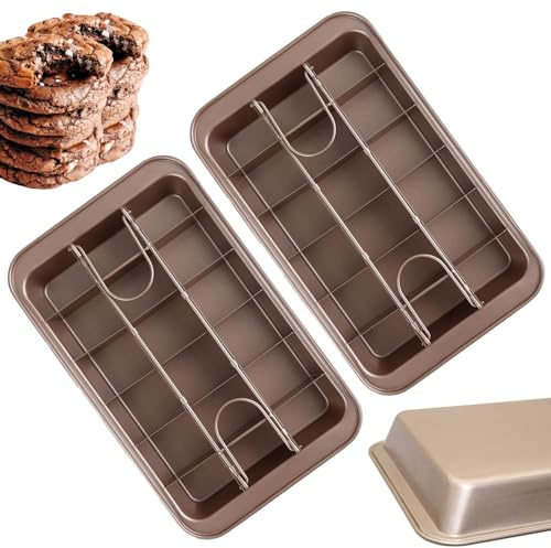 RHBLME 2 Pack Brownie Pan with Dividers, 12.2 x 7.7 x 1.6 Nonstick Carbon Steel Baking Loaf Pan Baking Pan, 18 Pre-slice Brownie Baking Tray for Bread Cookie Cake Fudges Chocolate