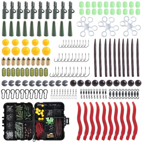 Goture 189stk Angelhaken Kit, Karpfen Tackle Box, Angelzubehör Set mit Jig Haken, Angeln Wirbel Snaps, Bullet Bass Werfen Sinker Gewichte, Angelleine Perlen, Angelausrüstung Set mit Angehen Box