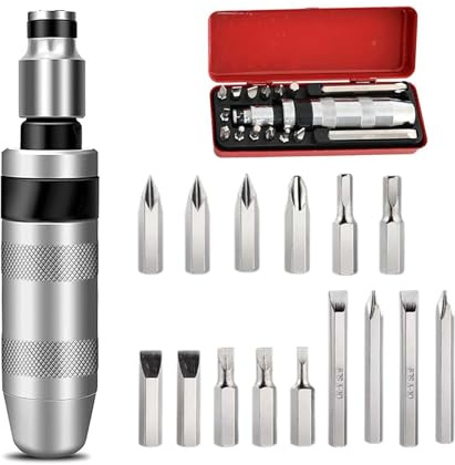 LNGJIN Cacciavite a Percussione,16pezzi Set di 1/2 Cacciavite Impatto,Avvitatore a Percussione manuale,Impugnatura per Impieghi Gravosi Giravite a Percussione,Kit Cacciaviti