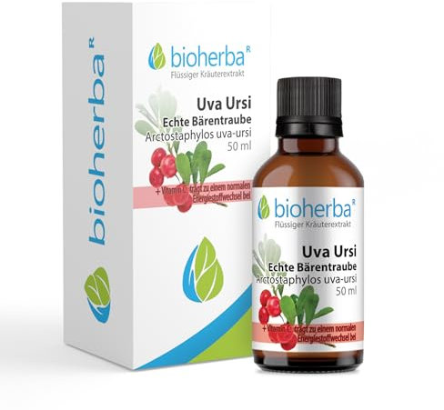 BIOHERBA Bärentraube Tropfen – 50 ml Tinktur mit Arctostaphylos uva-ursi & Chrom zur Unterstützung des normalen Blutzuckerspiegels – Vegan – PZN 18215801