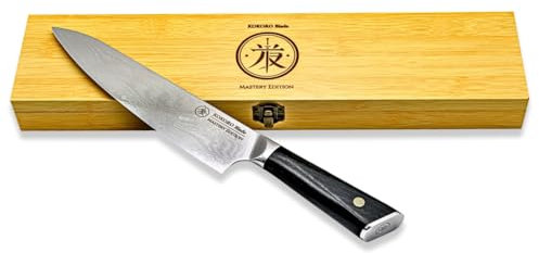 KOKORO Blade 8 Inch Japanese Chef Knife – Hand Made 67 Layer Damascus with S35VN Sharp Chef Knife for Precision Cuts, Professional Quality Kitchen Knife for Pro Kitchens and Cooking Gifts