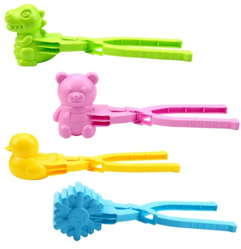 4pcs Snowball Maker Clips, Outdoor Snow Ball Maker Toy, Reusable Suitable for Adults and Children to Plaything Snow, Dinosaur Bear Duck Snowflake Shaped