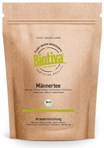 Männertee Bio 100g - Kräutermischung Lemon Myrtle, Heidekraut, Odermennig, Orangenschale, Pfefferminze, Augentrost, Echtem Eisenkraut, Maisbart, Bibernellwurzel, Holunderblüte & Eschenrinde - Biotiva