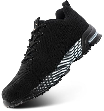 Loiston Zapatos de Seguridad para Hombre Mujer Zapatos de Trabajo Zapatillas de Seguridad Hombre Ligero Puntera de Acero Negro K04 Gr.41