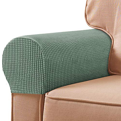 NEKOSUKI Arm Rest Covers Set, Set of 2 Stretch Armchair Covers for Arms, Spandex Polyester Sofa Arm Caps Non Slip Armrest Covers for Chairs Furniture Protector (Matcha Green)
