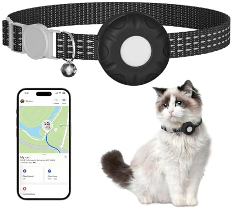 Cat Tracker, GPS Tracker, Pet Tracker, Compatible with Apple Find My App(Only iOS), Real-Time Location, No Subscription Required,Territory & Location History, Breakaway Collar Included, Black