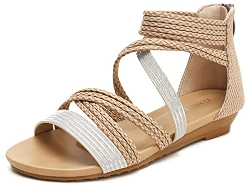 Galindopia Plano Strappy Gladiador Sandalias Para Mujer Floral Bohemia Verano Playa Zapatos Comodo Cushion Padded Dressy Punta Abierta Cage Sandalias Apricot Size 36