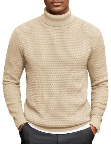 COOFANDY SuéTer Cuello Alto para Hombre Punto Sweater Invierno Pullover Fino Pulli Beige 3XL