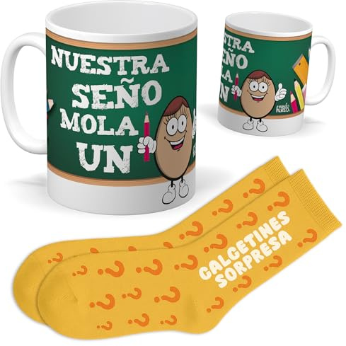 Set para Profesoras y Maestras | Taza “SEÑO MOLAS UN HUEVO” + Calcetines Sorpresa | Regalo Original y Divertido para Mujer u Hombre | Perfecto para Cumpleaños, Navidad, Colegio y Fin de Curso