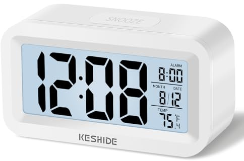 KESHIDE Travel Digital Alarm Clock,Battery Operated with Backlight, Indoor Temperature, Desk Small Clock,Snooze Model,12/24H Display for Bedrooms Heavy Sleepers Kids Travel Bathroom