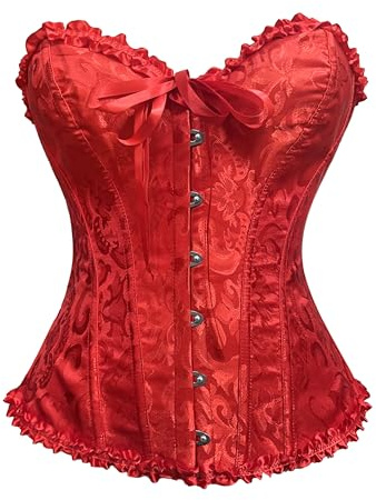 Wikoan Corset Mujer Top Bustier con Cordones Corset Mujer Sexy Patrón de Bordado Ropa Fiesta Halloween Carnava Cosplay Fiesta Outfit,Rojo,XL