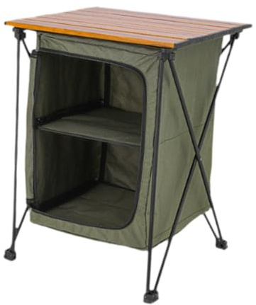 Fällbart campingförvaringsskåp med 2 hyllhyllor – aluminiumbord för grillning, trädgård, bakluckefester
