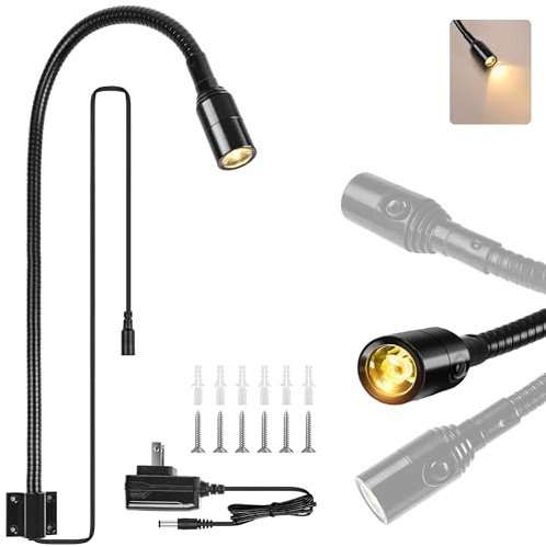BiNFU Reading LED Light for Bedside Bedroom Wall Mount Adjustable Gooseneck Black