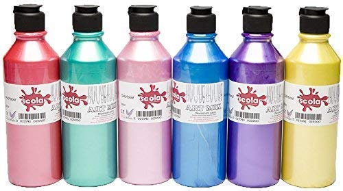 Scola 6 x 300ml Artmix Pearlescent Ready Mix Assorted Colour Poster Paint PAM300/6A