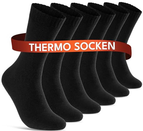 6 | 12 | 24 Paar THERMO Socken Herren Damen Wintersocken Baumwolle Vollfrottee Schwarz 10900 WP (6 Paar 39-42)