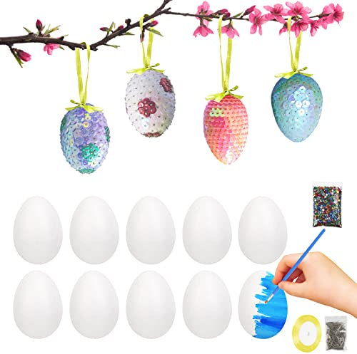 HAKOTOM 24x Styroporeier Ostereier Deko Ostern Eier zum Aufhängen und Bemalen Styropor Ei Easter Eggs mit Bunte Pailetten Stecknadeln, DIY Ostern Bastelset für Kinder Osterzeit Eiersuche