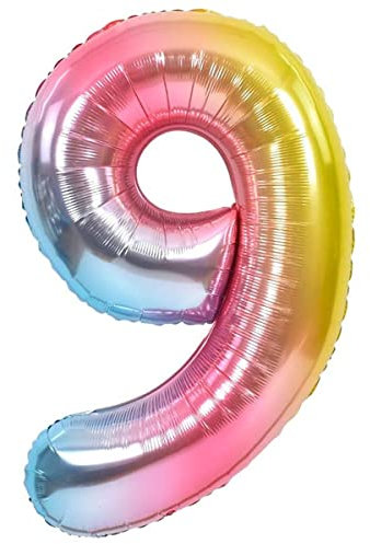 Globo 9° Cumpleaños Número 9 Pastel Multicolor Gigante, Globo XXL de 100cm. Decoración Cumpleaños. Aire o Helio.