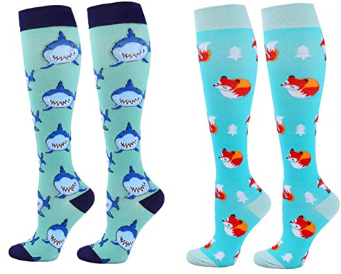 Zingso 2 Pares de Calcetines de Compresión para Mujeres y Hombres de 20 a 25 mmHg, los Mejores Deportivos y Médicos Para Correr, volar, viajar, Enfermeras (S/M, Azul+Rojo)