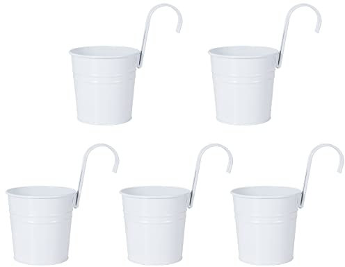 Jeesblsy Hängender Blumentopf, 5PCS Metall Pflanztopf mit Drainageloch Abnehmbar Haken für Kräuter Sukkulenten, Vintage Dekotation Balkon Garten Wand Zaun Draussen Innenwand