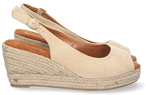 shoes&blues.es 70999-Sandalia de Cuna para Mujer, Forrada de Yute, Punta Abierta, y Cierre de Hebilla en el Tobillo, Primavera Verano 2023. Talla 38 Beige
