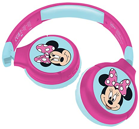 LEXIBOOK Minnie, 2-in-1 Bluetooth Headphones for Kids, Stereo, Wireless, Wired, Kids safe, Foldable, Adjustable, pink/blue, HPBT010MN