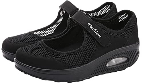 Fulenyi Sandalias para Mujer Malla Merceditas Zapatos para Caminar Deporte Talla 35-42 Respirado Ligero Deporte Running Zapatillas Sacudir Casual Zapatos Deporte Mocasines Negros Verano