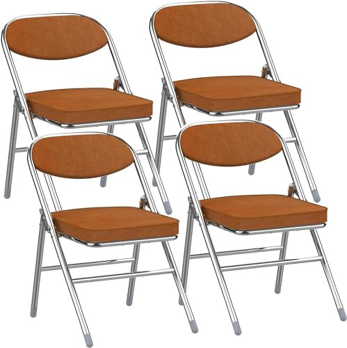 PIPIPOXER 4er Set Esszimmerstühle, Klappstuhl mit Rückenlehne, Sitzfläche aus Kord, Sitzbreite 40cm, 5cm Dicke Polsterung, Klappstühle Wohnzimmerstuhl Küchenstuhl, bis 175 kg belastbar, Metallbeine