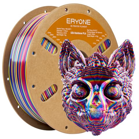 ERYONE Silk Rainbow Twist PLA-filament, snabb färgförändring för 3D-filament för utskrift, Silk Shiny Rainbow 1,75 mm ±0,03 mm, 1 kg/spool (2,2 Lbs), röd, gul, blå