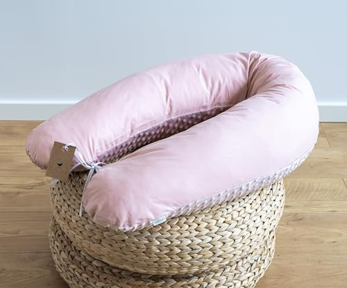 LOOLAY Schwangerschaftskissen - Stillkissen 170 cm - Seitenschläferkissen 100% Baumwolle - mit Abnehmbarem Minky Bezug - Ergonomisches Schwanger Kissen für Schlafen (Altrosa/Minky Rosa)