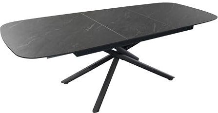 SAM Keramiktisch Melodie | 180 x 90 cm | ausziehbar auf 240 cm | Farbe: grau matt | Mikado-Gestell Metall schwarz | pflegeleichter Esstisch/Esszimmertisch