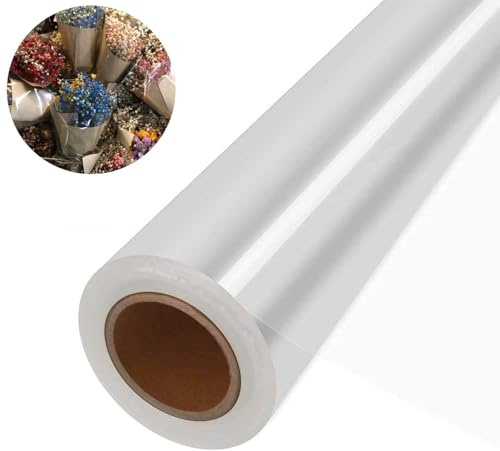 Papel de Regalo Transparente de 80 cm x 30 m,1,7 mil, para Flores y Cestas de Regalo