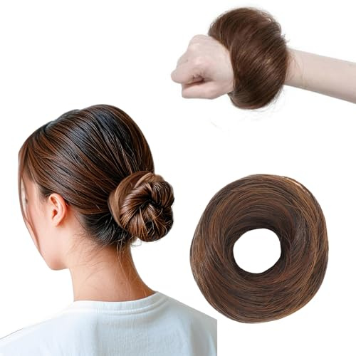 Gomas para Pelo Liso para Mujer, Moño Postizo Elástico, Moño Desordenado, Accesorios Donut para el Cabello, Moño Sintético para Mujeres (Marrón ceniza medio 30)