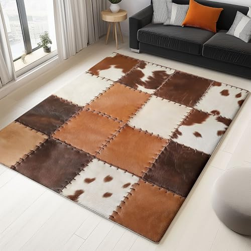 Générique Tapis de Salon 60 x 120 cm Patchwork De Peau De Vache Tapis Doux Poils Courts Moderne Antidérapant Grand Tapis pour Salon Chambre Décoration d'intérieur Garçons Filles Adolescents