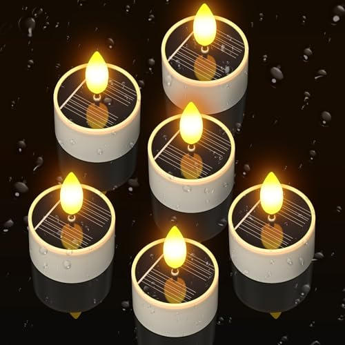 Yme Bougie Solaire LED Extérieur, Lot de 6 Imperméable Fausse Bougies à LED Flamme Vacillante Chauffe Plat LED Rechargeable Bougie Decorative Electrique pour Jardin Patio Fête Chambre Décoration
