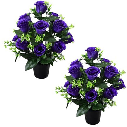 NPXUAMTJ 2 ramos de rosas artificiales de seda realistas para funeral y conmemorativo