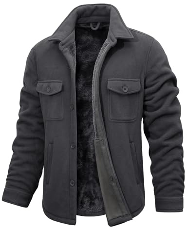 heekpek Giacca da Uomo Invernale Camicia Flanella Giacche Pile Invernali Giubbotti Elegante Termica Lumberjack Casual, Grigio Scuro, L