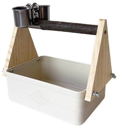 Parrot Stand, 5.91 Inches Birds Training Perch Double Bowls for Feeding, Playground Feeder with Sturdy Construction, Aviary Accessory for Parakeet Cockatiel Conure Hummingbird Pigeon Quaker Lovebird