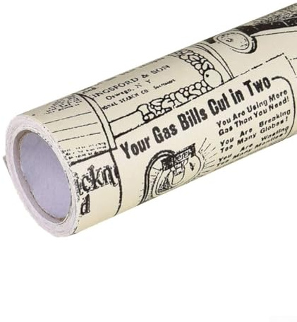 Honseadek Papel pintado impermeable de PVC para decoración de dormitorio, adhesivo de pared con geometría dorada, azul para cielo nube y periódico vintage (B)