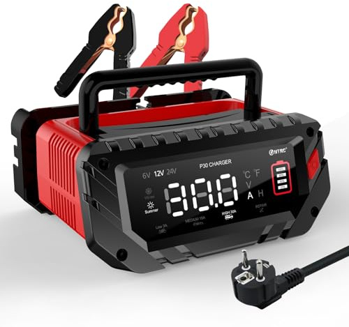 P30 bilbatteriladdare 6 V 12 V 24 V, intelligent snabbladdning för bilar är lämplig för litiumjoner LiFePO4-blysyra (AGM, Gel, EFB osv.), bilar, fartyg, gräsklippare och andra batteridrivna enheter.