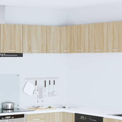 Zeehear Armadio sospeso in rovere Sonoma e bianco, 57 x 57 x 40 cm, moderno armadio da cucina con vano portaoggetti, mobile angolare per cucina, sala da pranzo, durevole