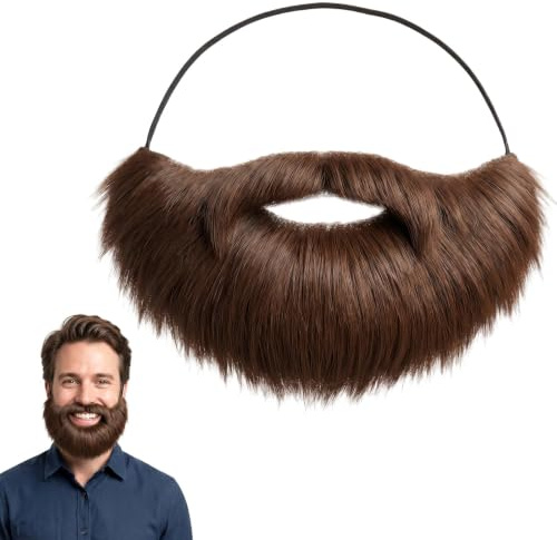 Falskt skägg, schnauzer för limning beard kostym skägg att klistra mustasch brun fullskägg mustasch för cosplay temafest halloween jul karneval fest (inget lim krävs)