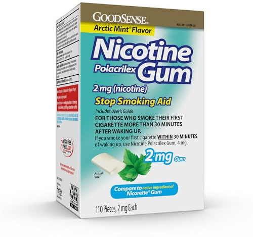 GoodSense Nicotine Polacrilex Gum, 2 mg, Mint Flavor - Stop Smoking Aid, Reduces Nicotine Cravings & Withdrawal Symptoms
