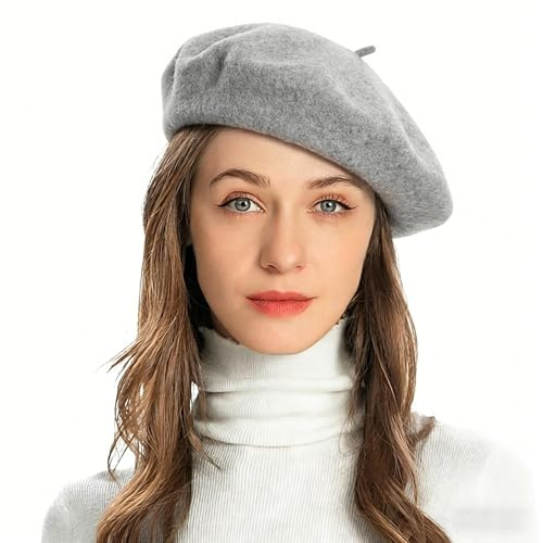 ZLYC Femmes Classique en Laine Feutre de Mode Béret d'hiver Hat Cap Femme Béret Automne-Hiver (Melange Gris)