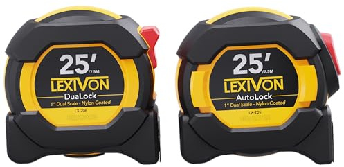 LEXIVON [2-Pack] 25Ft/7.5m Tape Measure, DuaLock & AutoLock | 1-Inch Wide Blade with Nylon Coating, Matt Finish White & Yellow Dual Sided Rule Print | Ft/Inch/Fractions/Metric (LX-204)