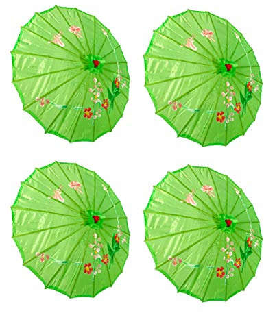 TJ Global PACK OF 4 Japanese Chinese 33 Umbrella Parasol For Wedding Parties, Photography, Costumes, Cosplay, Decoration And Other Events - 4 Umbrellas (Green)