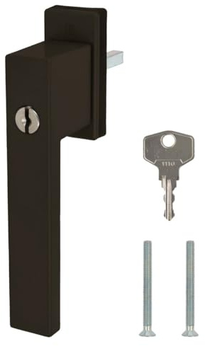 Design Aluminium Fenstergriff Dublin abschließbar - pulverbeschichtet, Farbe:Braun RAL 8019 (matt), Stiftlänge:40mm