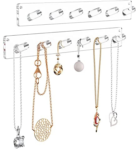 NIUBEE Wall Mounted Jewelry Stand Organizer, 2 Pack Acrylic Necklace Hanger, Bracelets Rings Bangles Display Rack,Best Gift for Girl Women