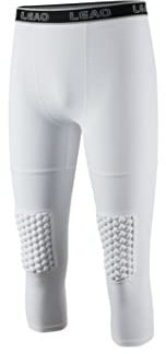 LEAO Youth Boys 3/4 Basketball Compression Pants with Knee Pads Qucik Dry Capri Compression Leggings Sports Tights White X-Large